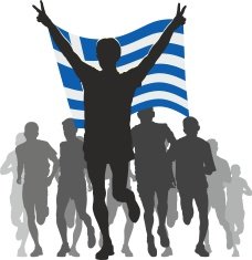 Athlete with the Greece flag at finish
