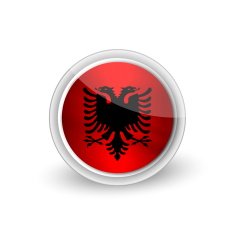 Vector rounded waving flag button icon of Albania