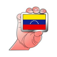 hand holding Venezuela flag
