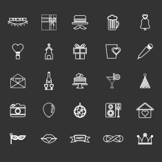 Happy anniversary line icons on gray background