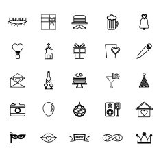 Happy anniversary line icons on white background