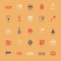 Happy anniversary line icons with reflect