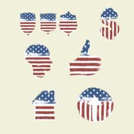 Patriotic Symbols Set Composed from American Flag