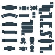 Set of dark blue silhouette ribbon banner and emblem icons