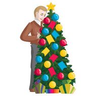 man decorates a Christmas tree