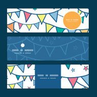 Vector colorful doodle bunting flags horizontal banners set pattern background N2