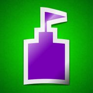 tower icon sign Symbol chic colored sticky label on green