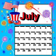 calendar for July independence day fireworks flag hat N2