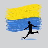 Soccer Player action with Ukraine flag on background