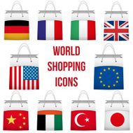 Set Shopping bag with flag of different country World trading