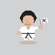 Taekwondo Man With South Korean Flag Vector Illustration