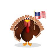 Turkey with American flag for Thanksgiving