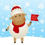 Funny sheep on winter background