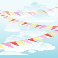Beautiful sky with clouds and flags
