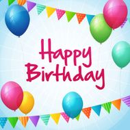 happy birthday greeting card with colorful balloons and flags