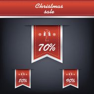Set of elegant Christmas vertical ribbon tags with discount symbols