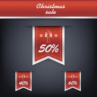 Set of elegant Christmas vertical ribbon tags with discount symbols N2
