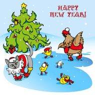 Pets are skating at the Christmas tree