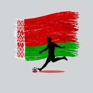 Soccer Player action with Republic of Belarus flag on background