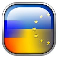 Ukraine EU and Russia Flag square glossy button