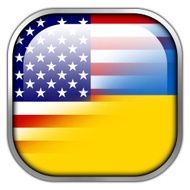 Ukraine and USA Flag square glossy button