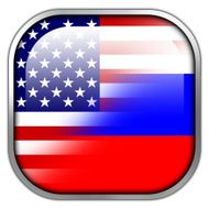 USA and Russia Flag square glossy button