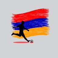 Soccer Player action with Republic of Armenia flag on background
