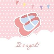 Baby girl shower card with small boots on seamless pattern N3