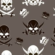 Seamless pattern with skulls and pirate sword gray background