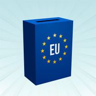 blue box with the motif of EU