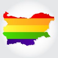 Rainbow flag in contour of Bulgaria