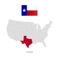 Flag of Texas and location on U S map
