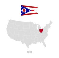 Flag of Ohio and location on U S map