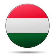 Hungary flag button with reflection and shadow Isolated glossy