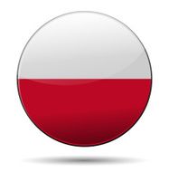 Poland flag button with reflection and shadow Isolated glossy f