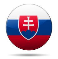 Slovakia flag button with reflection and shadow Isolated glossy