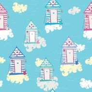 Colorful Beach Hut Vector seamless pattern
