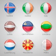 European Flags Set Glossy Buttons with Long Shadows