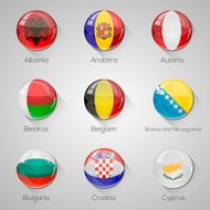 European Flags Set Glossy Buttons with Long Shadows N2