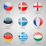 European Flags Set Glossy Buttons with Long Shadows N3