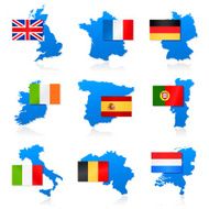 Flag and map icons - Western Europe