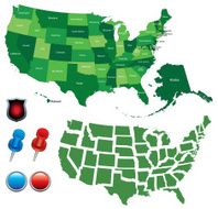 Map of USA - states cities and navigation icons