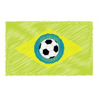 Football soccer ball on brazil flag Scribble effect Flat design