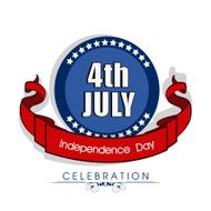 Sticker design with text 4th July and red ribbon