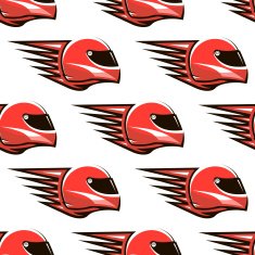 Seamless pattern of red racing helmet with speed spikes
