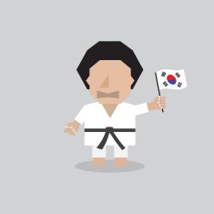 Taekwondo Man With South Korean Flag Vector Illustration
