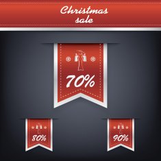 Set of elegant Christmas vertical ribbon tags with discount symbols