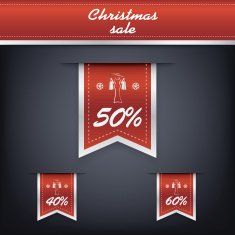 Set of elegant Christmas vertical ribbon tags with discount symbols N2