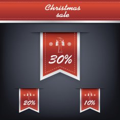 Set of elegant Christmas vertical ribbon tags with discount symbols N3