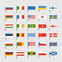 Different color flags of countries